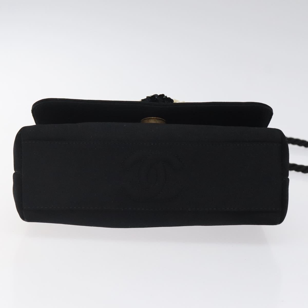 CHANEL Shoulder Bag Silk Black Gold CC Auth 123511