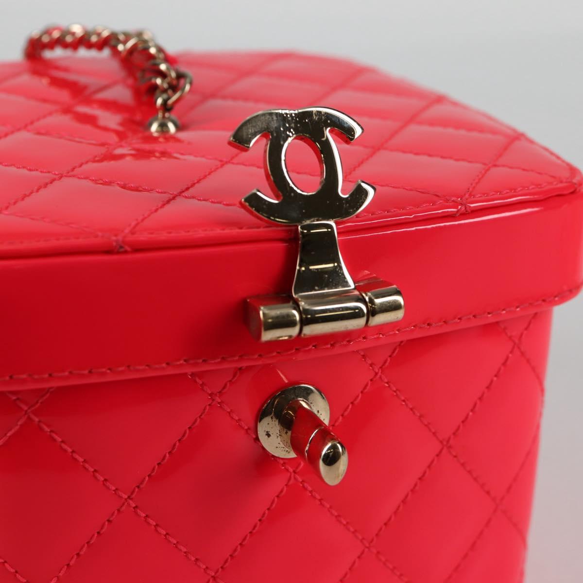 CHANEL Matelasse Vanity Pouch Enamel Pink Gold CC Auth 123518SAM