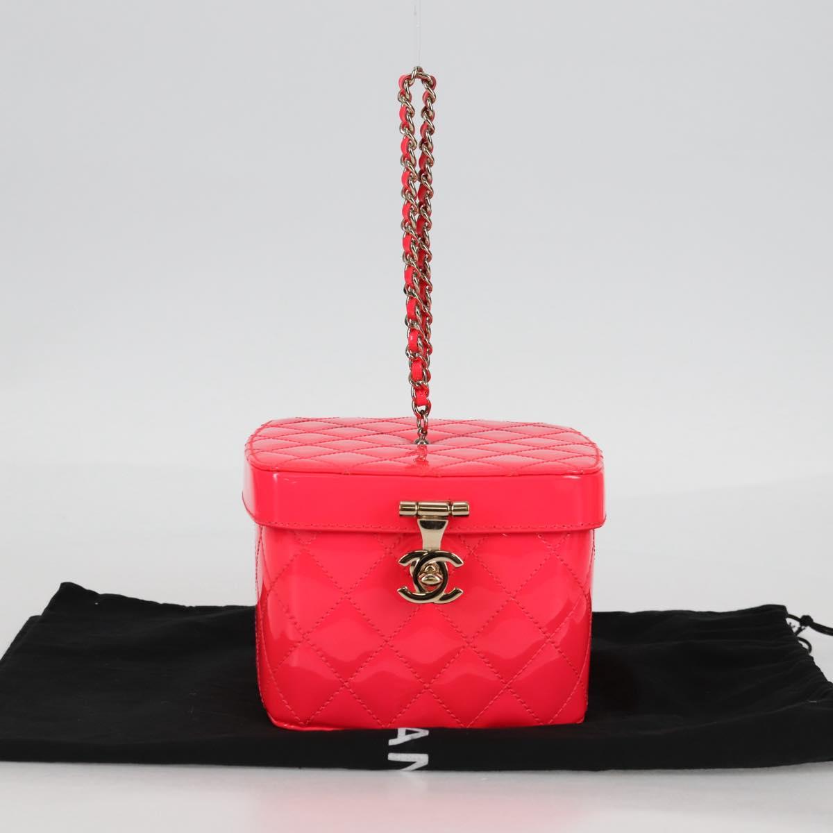 CHANEL Matelasse Vanity Pouch Enamel Pink Gold CC Auth 123518SAM