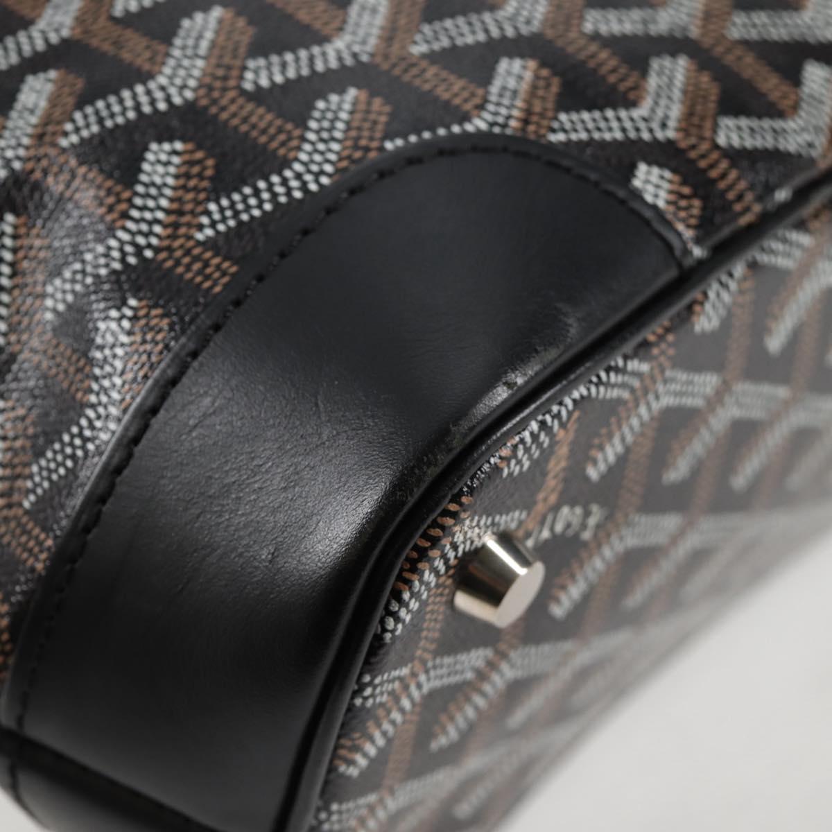 GOYARD Herringbone Hand Bag PVC Leather Black Silver Auth 123524SAM