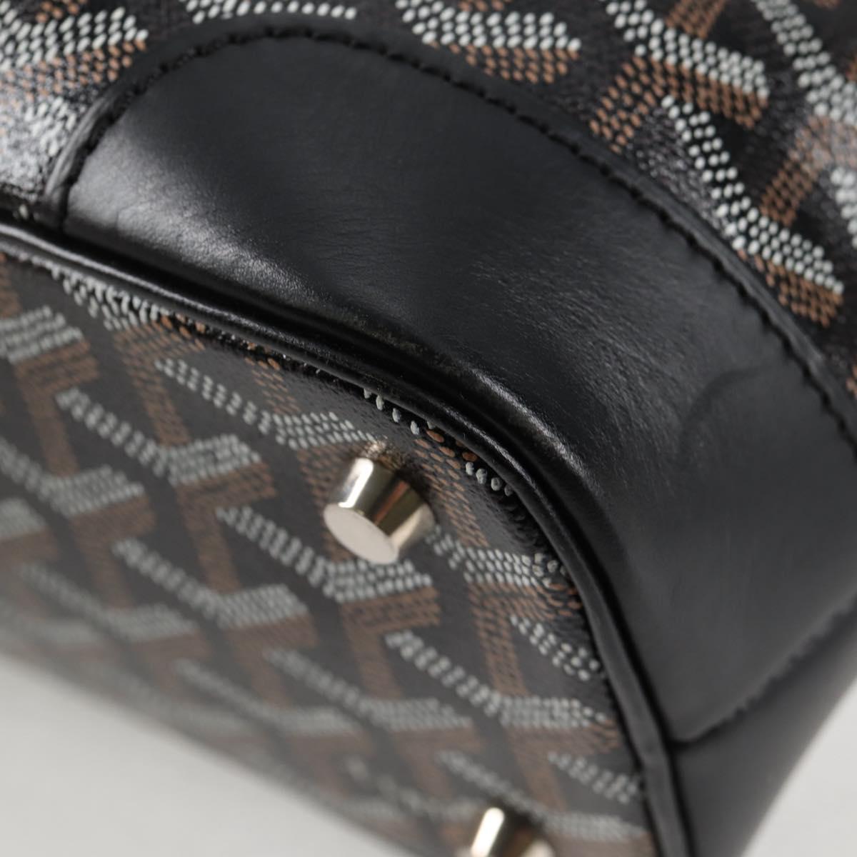 GOYARD Herringbone Hand Bag PVC Leather Black Silver Auth 123524SAM