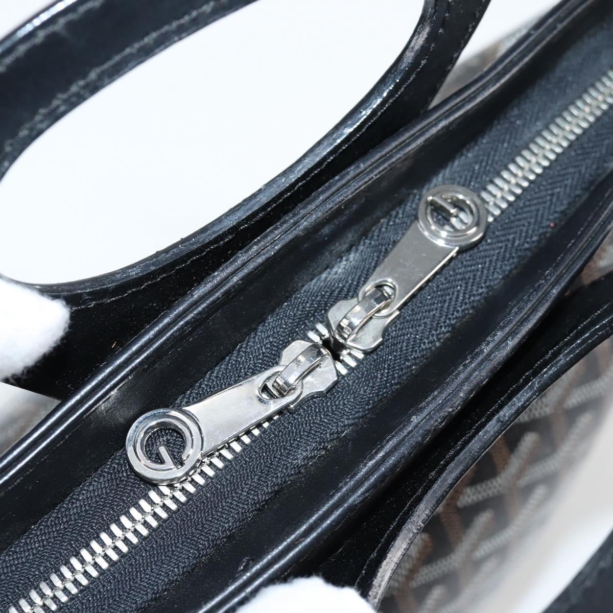 GOYARD Herringbone Hand Bag PVC Leather Black Silver Auth 123524SAM