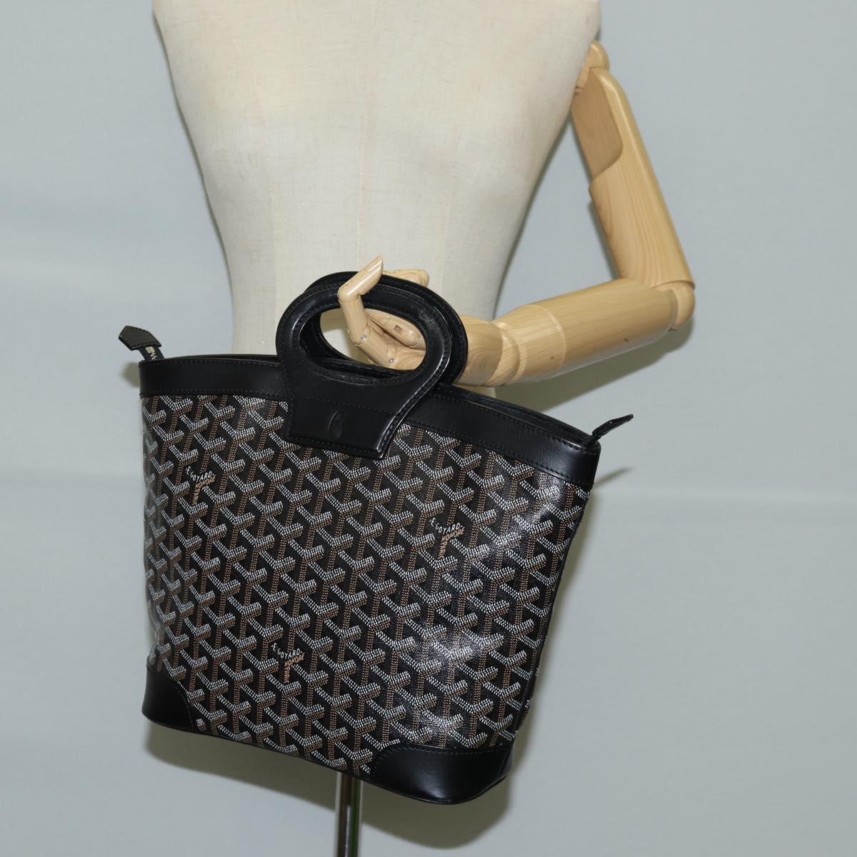 GOYARD Herringbone Hand Bag PVC Leather Black Silver Auth 123524SAM