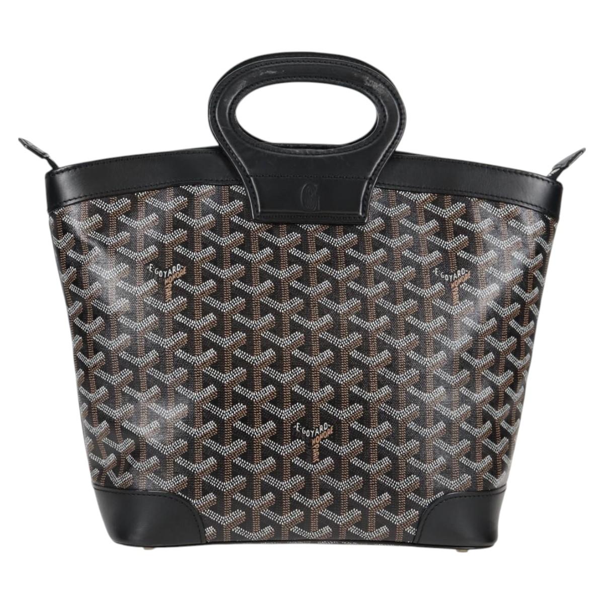 GOYARD Herringbone Hand Bag PVC Leather Black Silver Auth 123524SAM