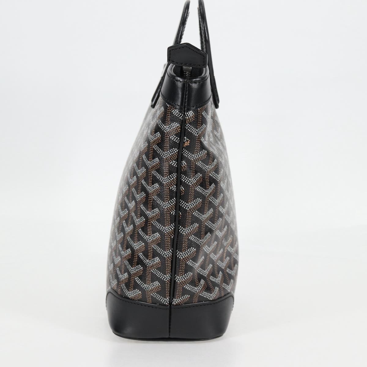 GOYARD Herringbone Hand Bag PVC Leather Black Silver Auth 123524SAM