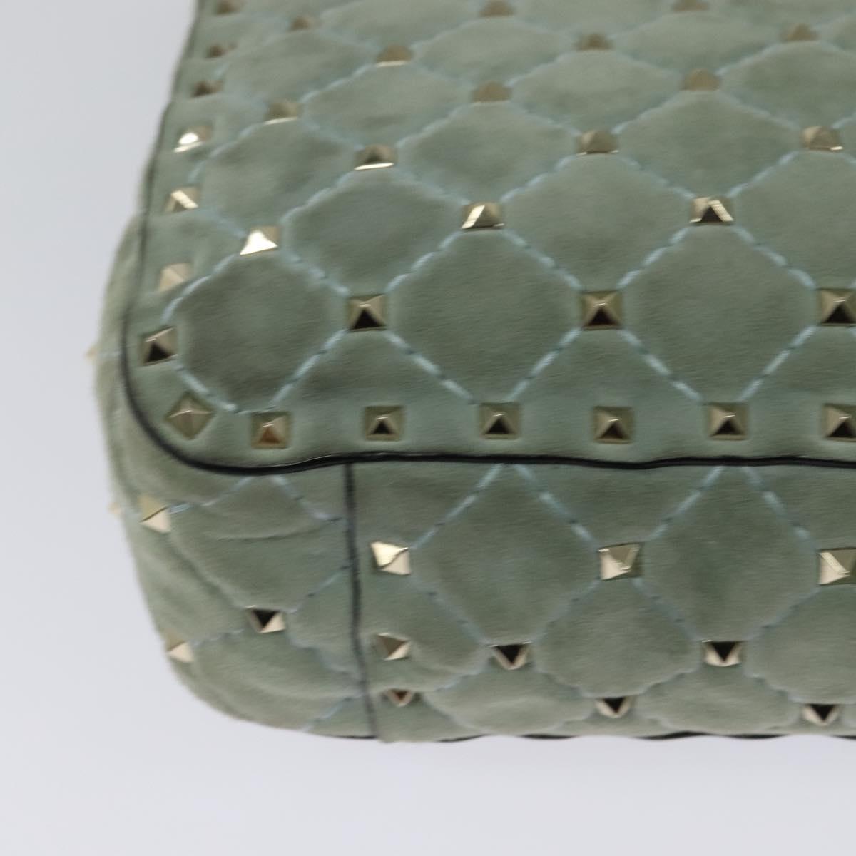 VALENTINO Studs Chain Shoulder Bag Suede Light Blue Silver Auth 123555