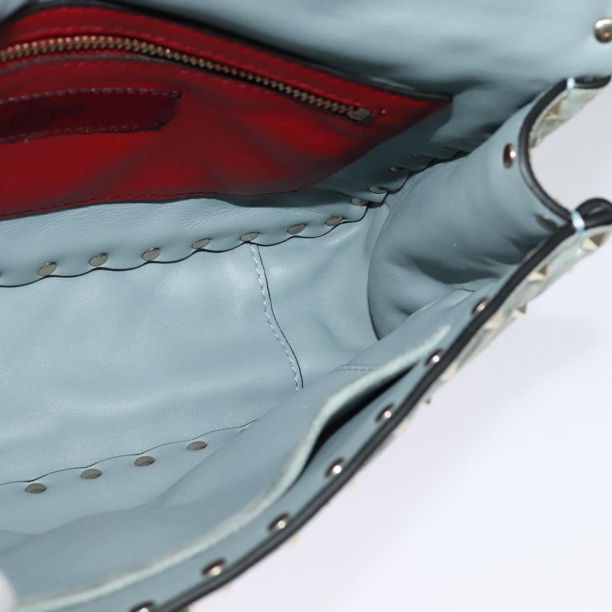 VALENTINO Studs Chain Shoulder Bag Suede Light Blue Silver Auth 123555