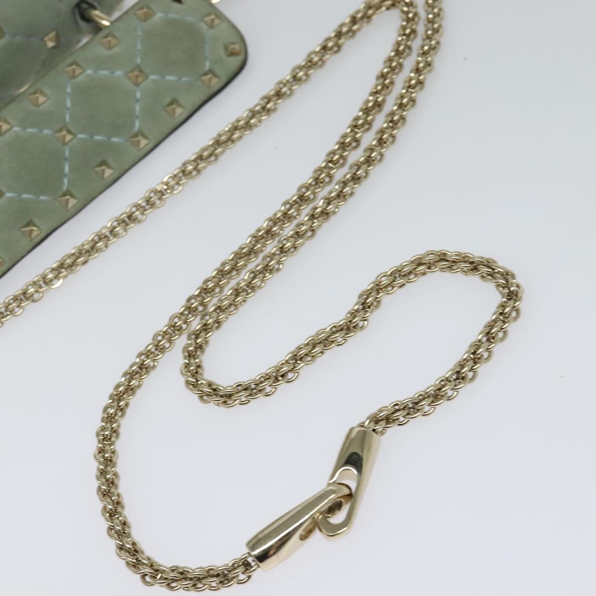 VALENTINO Studs Chain Shoulder Bag Suede Light Blue Silver Auth 123555