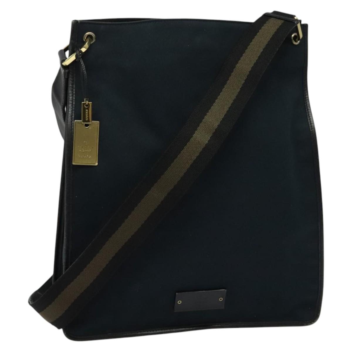 GUCCI Shoulder Bag Canvas Navy Gold 90657 Auth 123560