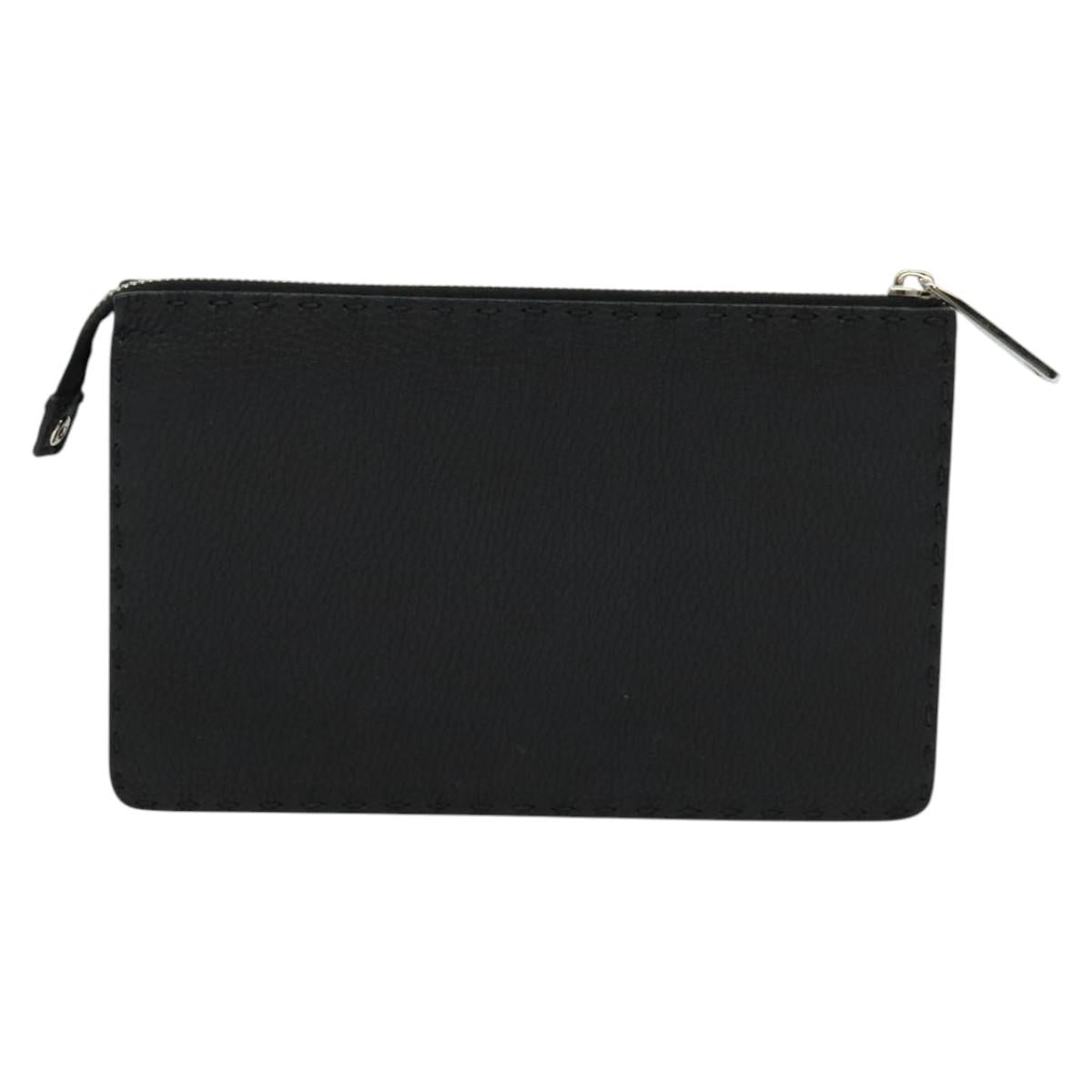 FENDI Monster Clutch Bag Leather Black Silver Auth 123564