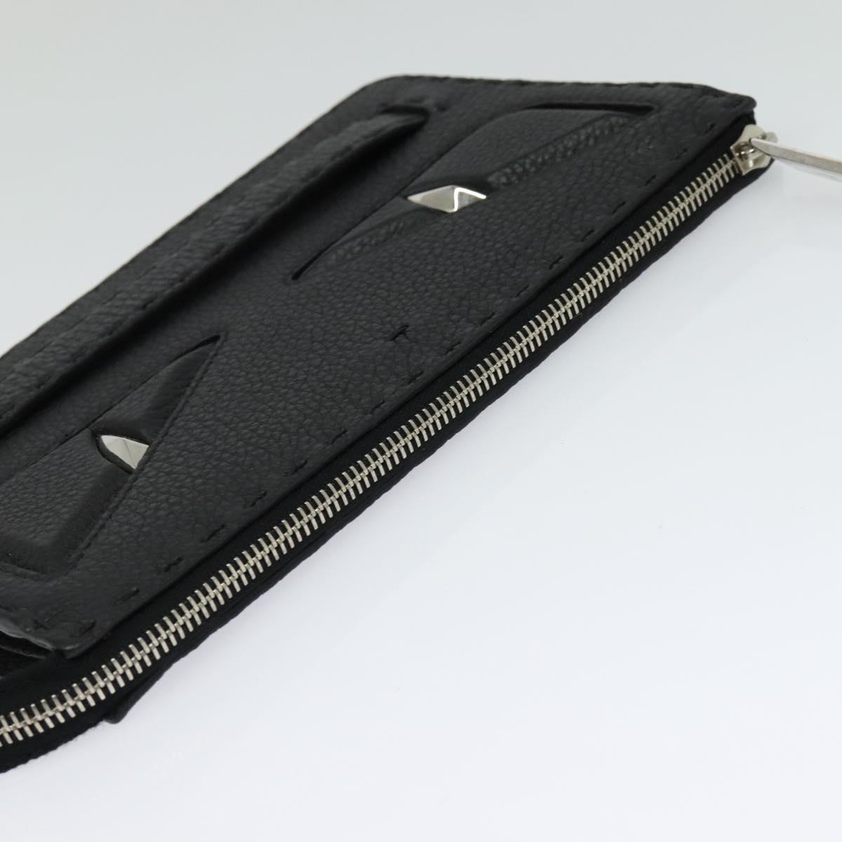 FENDI Monster Clutch Bag Leather Black Silver Auth 123564
