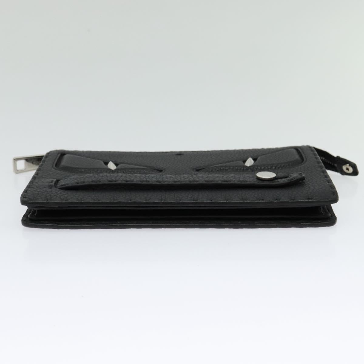 FENDI Monster Clutch Bag Leather Black Silver Auth 123564