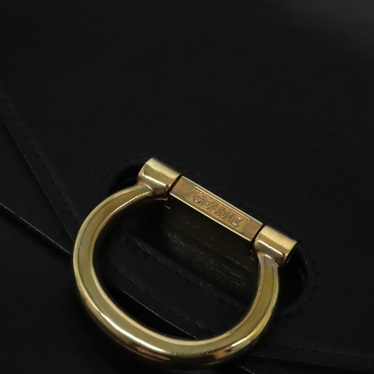 CELINE Hand Bag Leather Black Gold Auth 123571