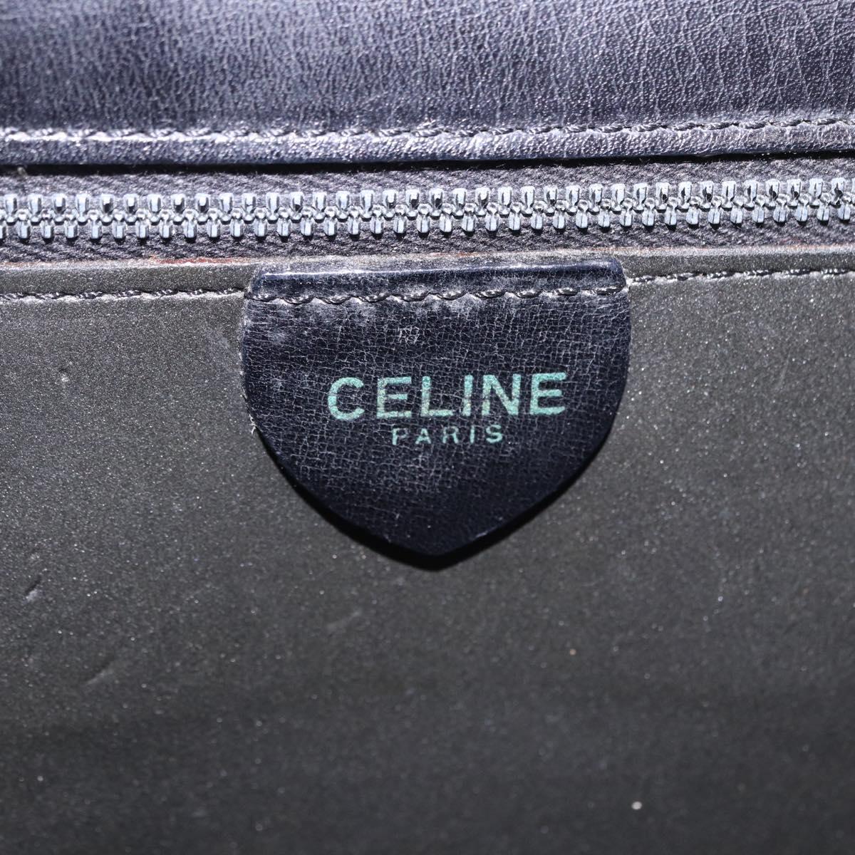 CELINE Hand Bag Leather Black Gold Auth 123571