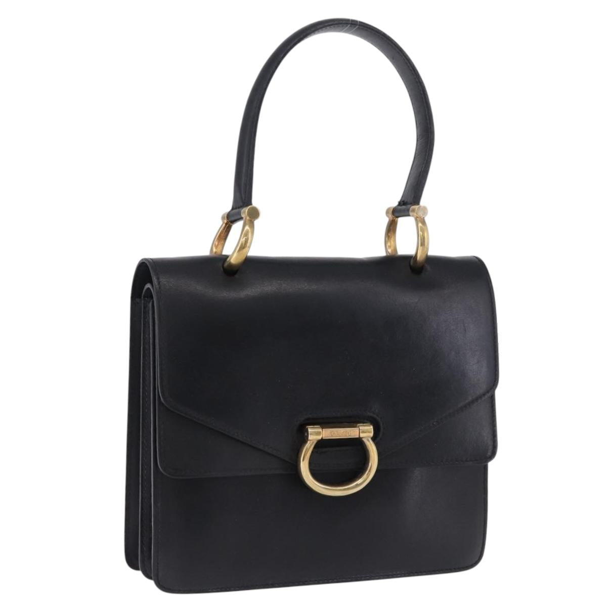 CELINE Hand Bag Leather Black Gold Auth 123571