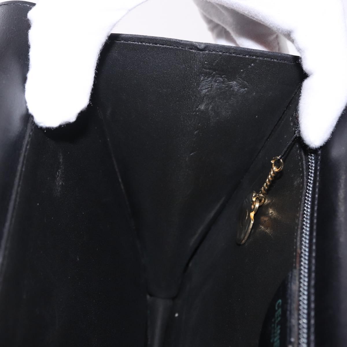 CELINE Hand Bag Leather Black Gold Auth 123571
