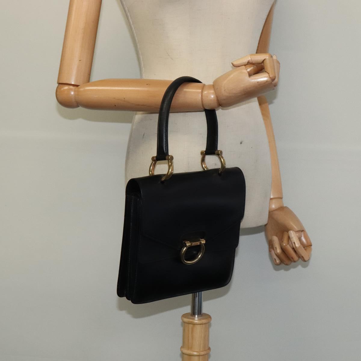 CELINE Hand Bag Leather Black Gold Auth 123571