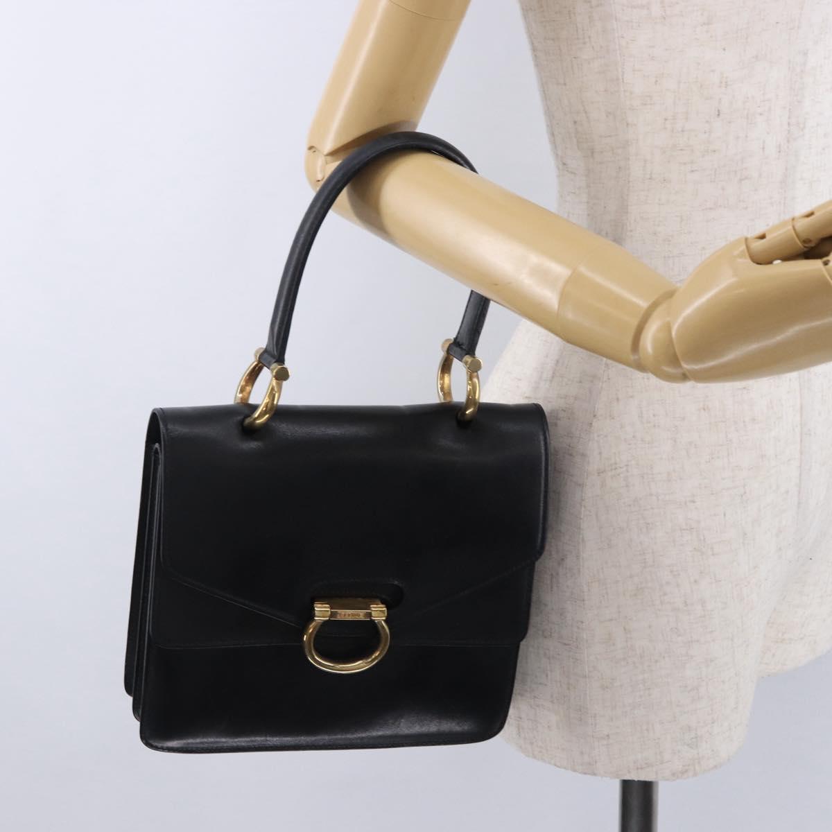 CELINE Hand Bag Leather Black Gold Auth 123571