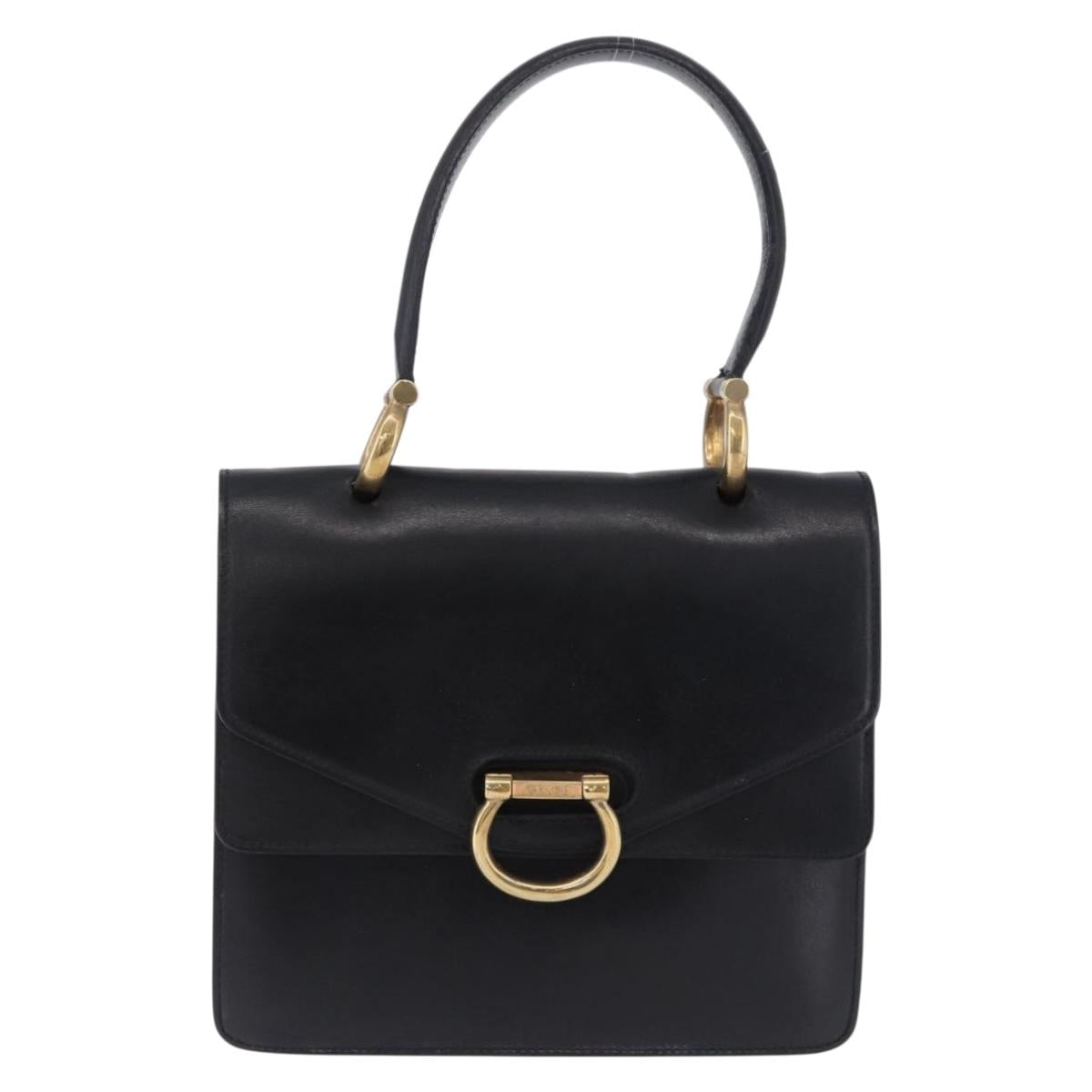 CELINE Hand Bag Leather Black Gold Auth 123571