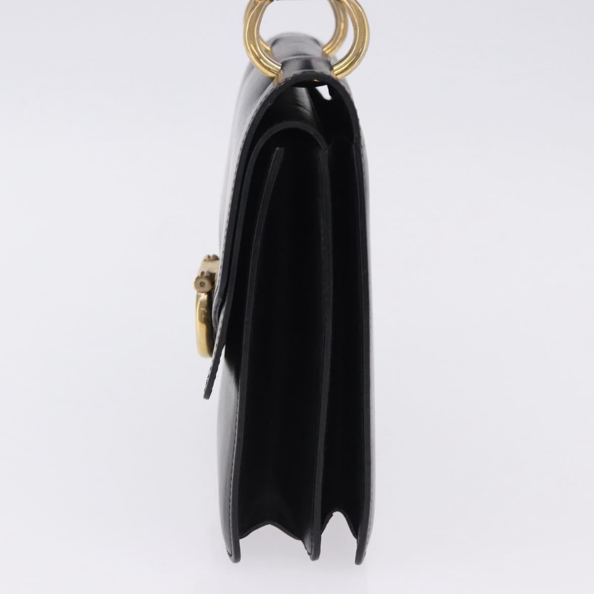 CELINE Hand Bag Leather Black Gold Auth 123571