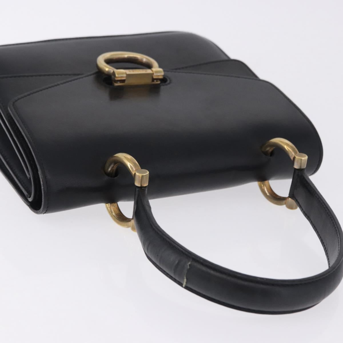 CELINE Hand Bag Leather Black Gold Auth 123571