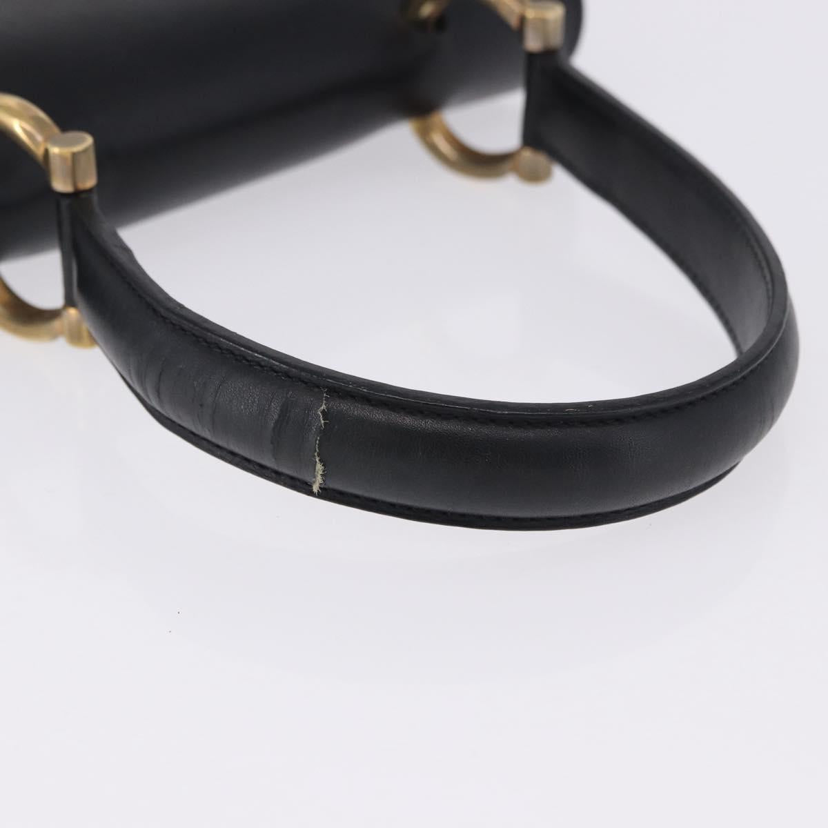 CELINE Hand Bag Leather Black Gold Auth 123571