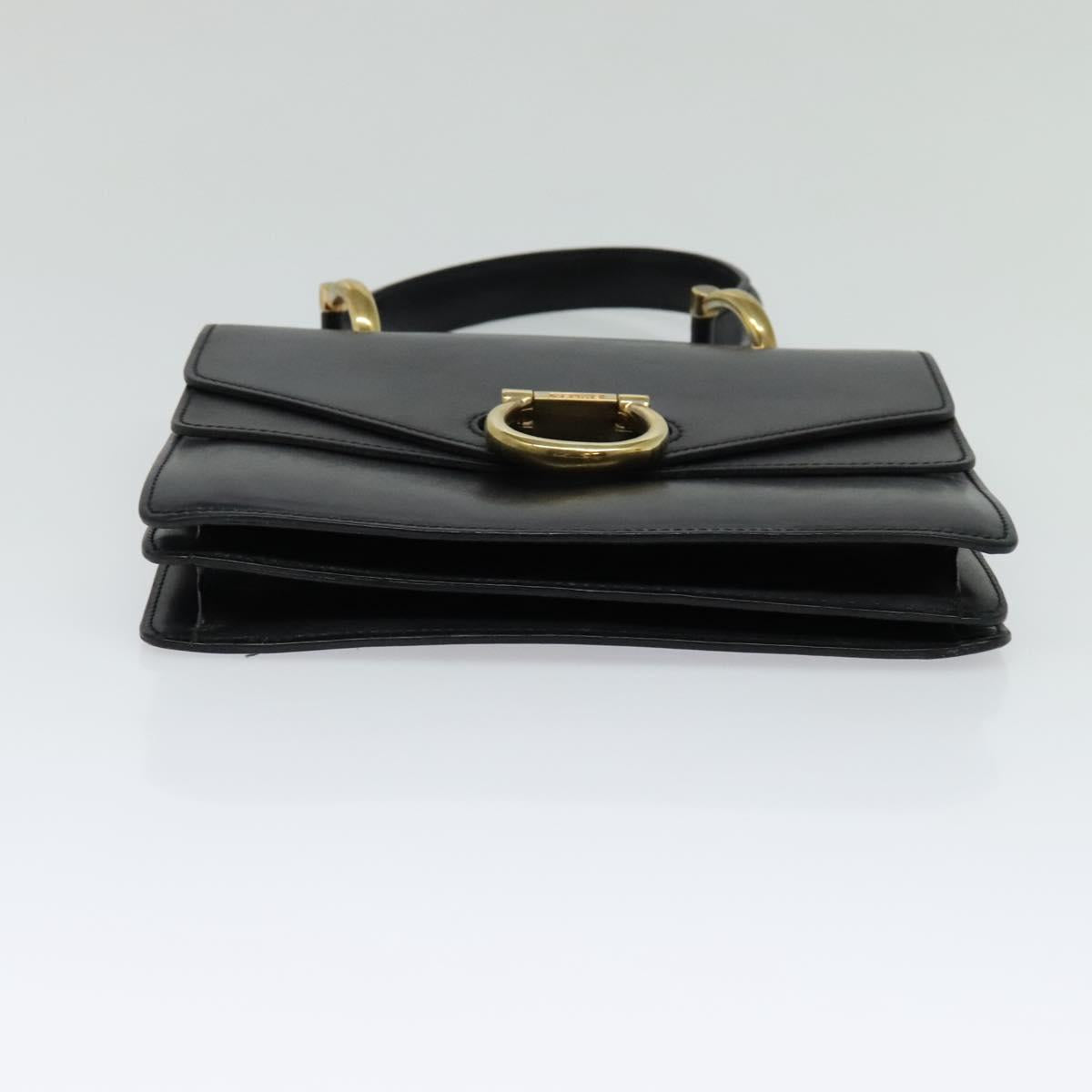 CELINE Hand Bag Leather Black Gold Auth 123571