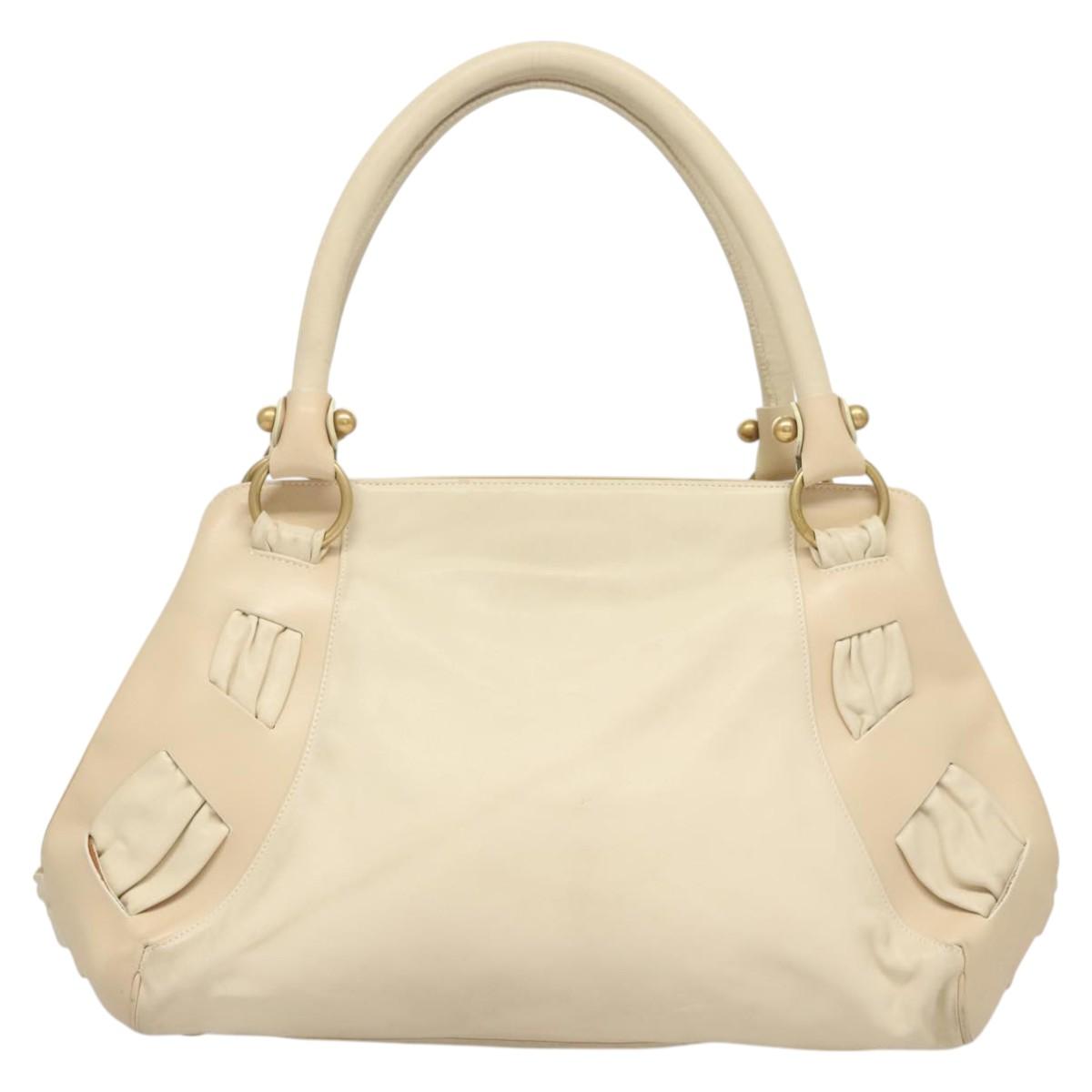 Salvatore Ferragamo Gancini Shoulder Bag Leather White Gold Auth 123574