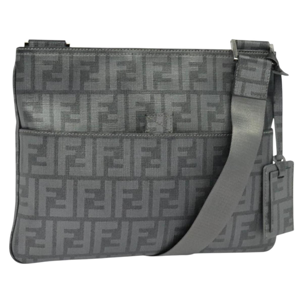 FENDI Zucca Canvas Shoulder Bag PVC Gray Silver Auth 123589V