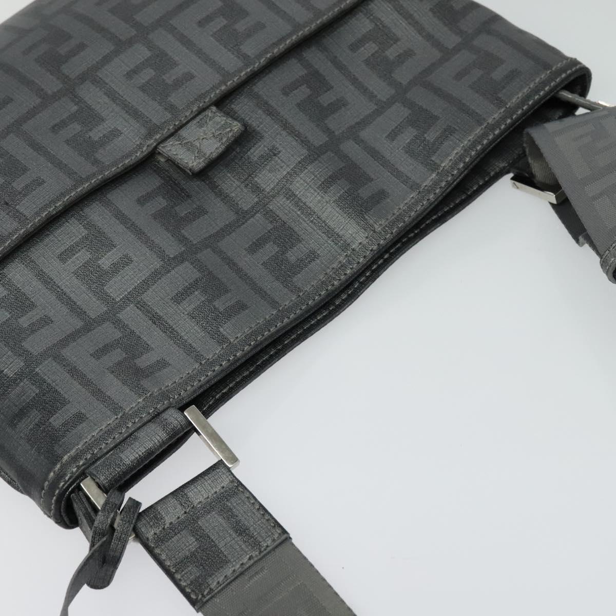 FENDI Zucca Canvas Shoulder Bag PVC Gray Silver Auth 123589V