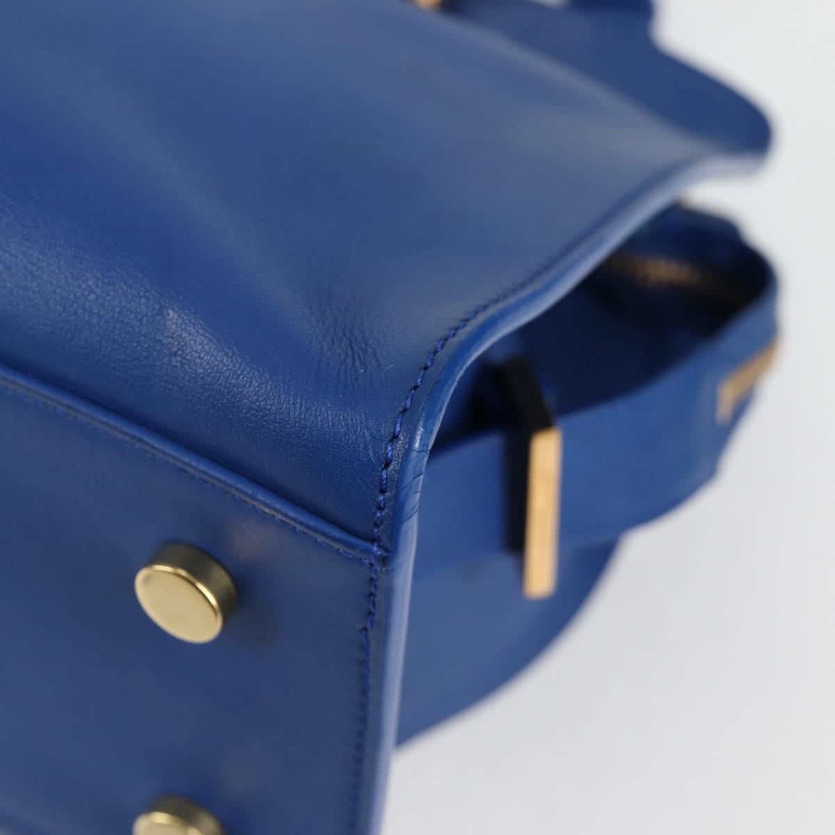 SAINT LAURENT Baby Kabas Hand Bag Leather 2way Blue Gold Auth 123590M
