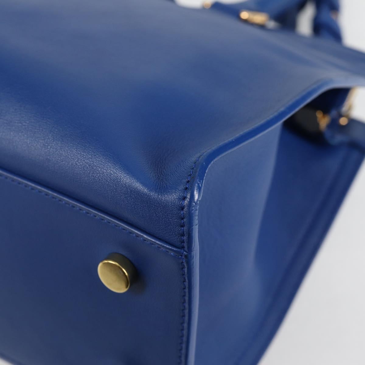 SAINT LAURENT Baby Kabas Hand Bag Leather 2way Blue Gold Auth 123590M