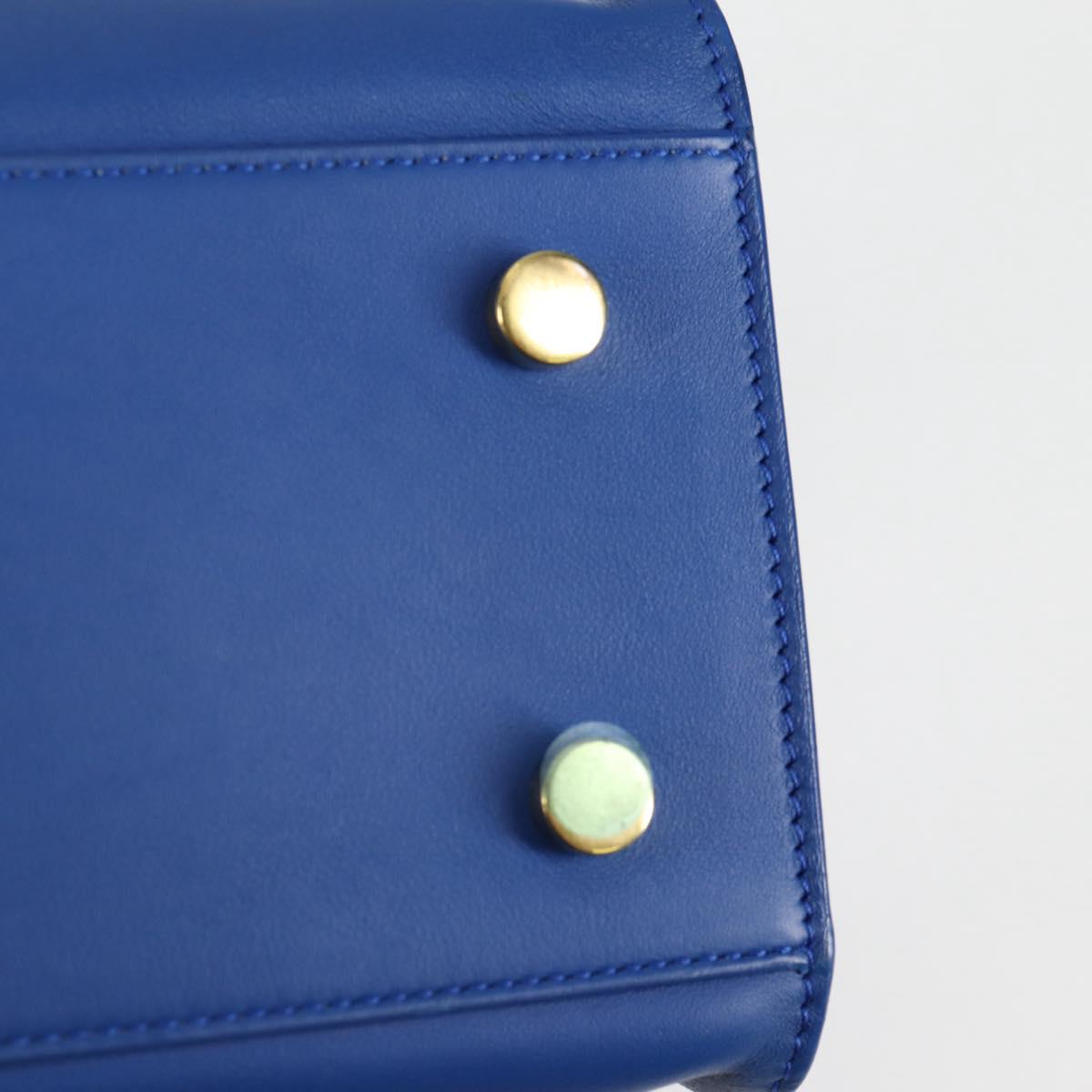 SAINT LAURENT Baby Kabas Hand Bag Leather 2way Blue Gold Auth 123590M
