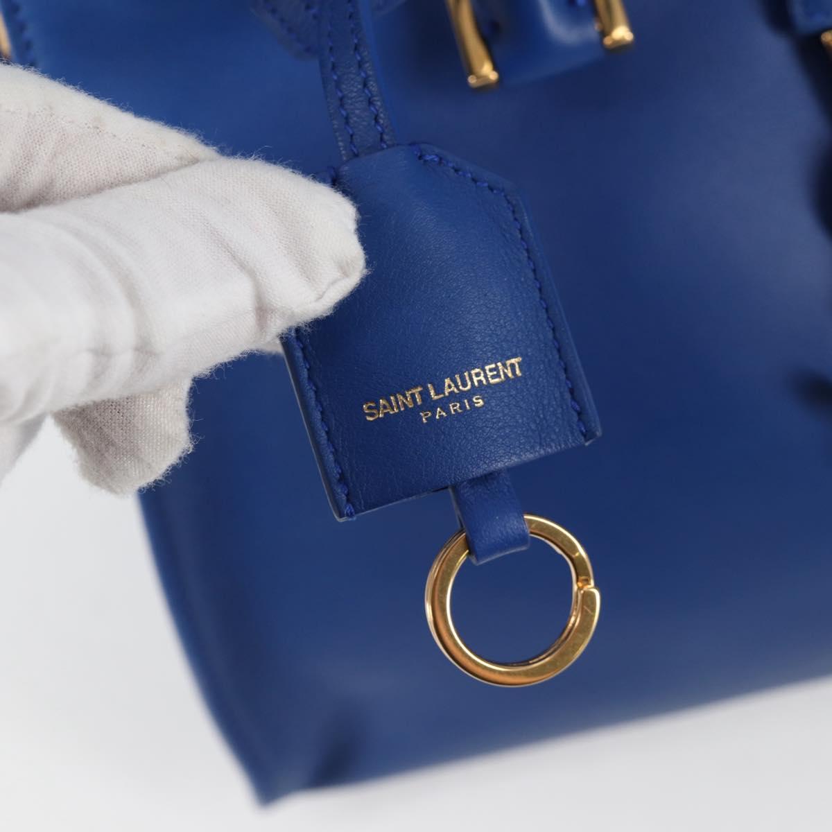 SAINT LAURENT Baby Kabas Hand Bag Leather 2way Blue Gold Auth 123590M