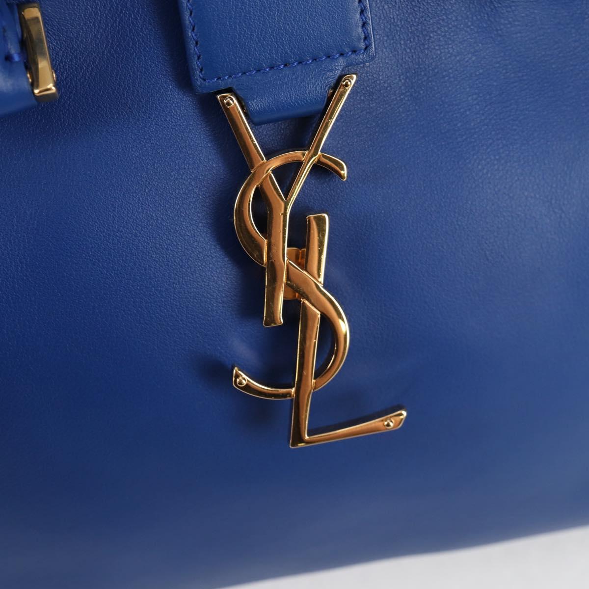 SAINT LAURENT Baby Kabas Hand Bag Leather 2way Blue Gold Auth 123590M