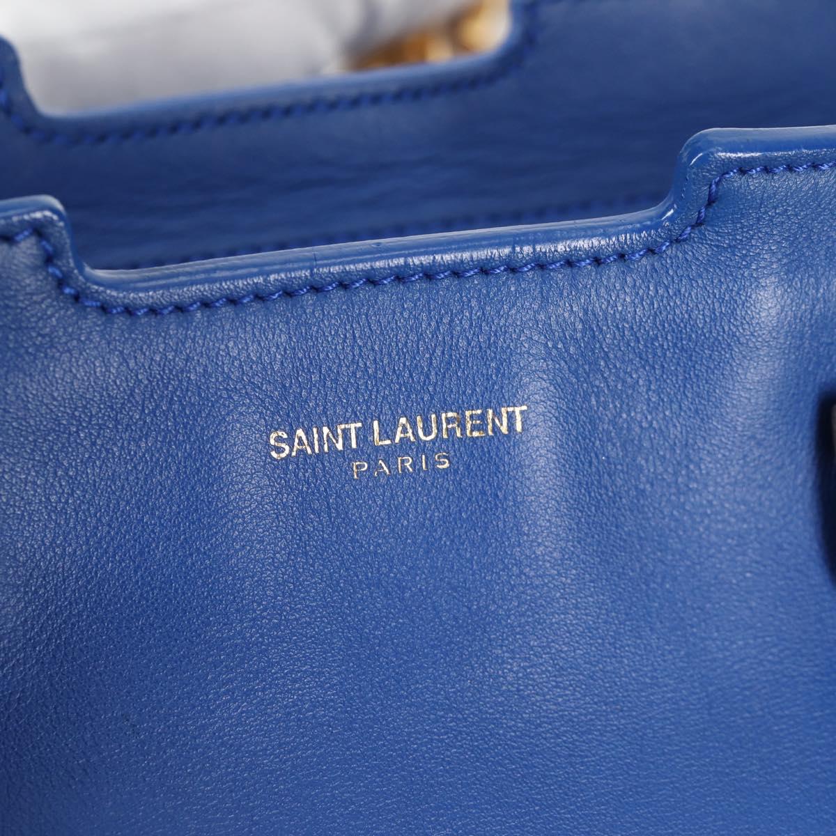 SAINT LAURENT Baby Kabas Hand Bag Leather 2way Blue Gold Auth 123590M