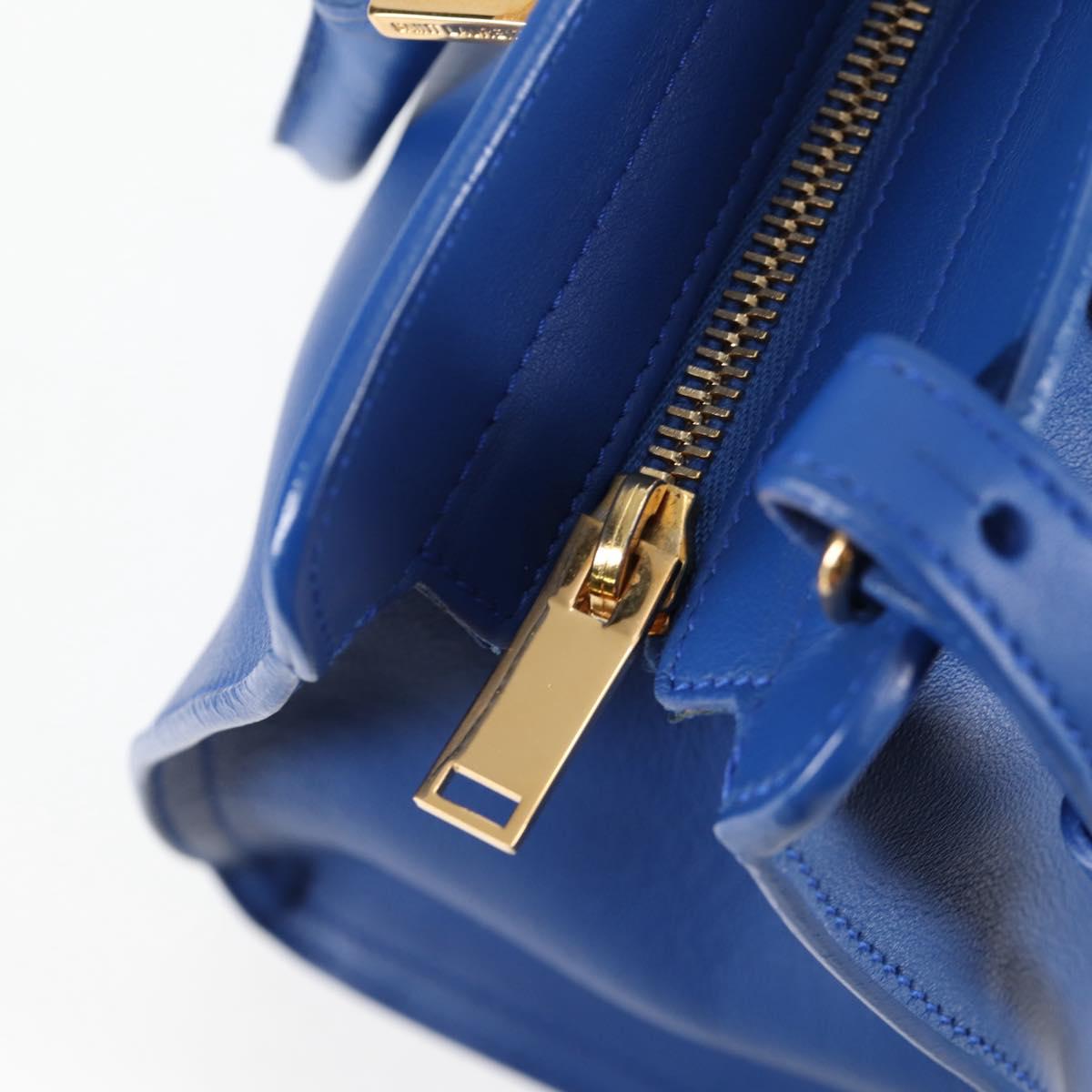 SAINT LAURENT Baby Kabas Hand Bag Leather 2way Blue Gold Auth 123590M