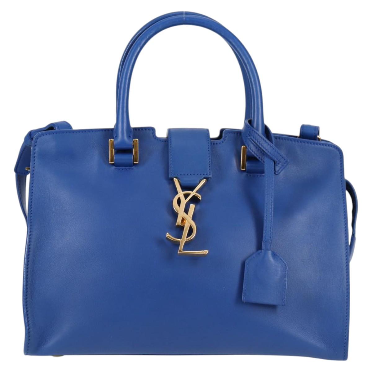SAINT LAURENT Baby Kabas Hand Bag Leather 2way Blue Gold Auth 123590M