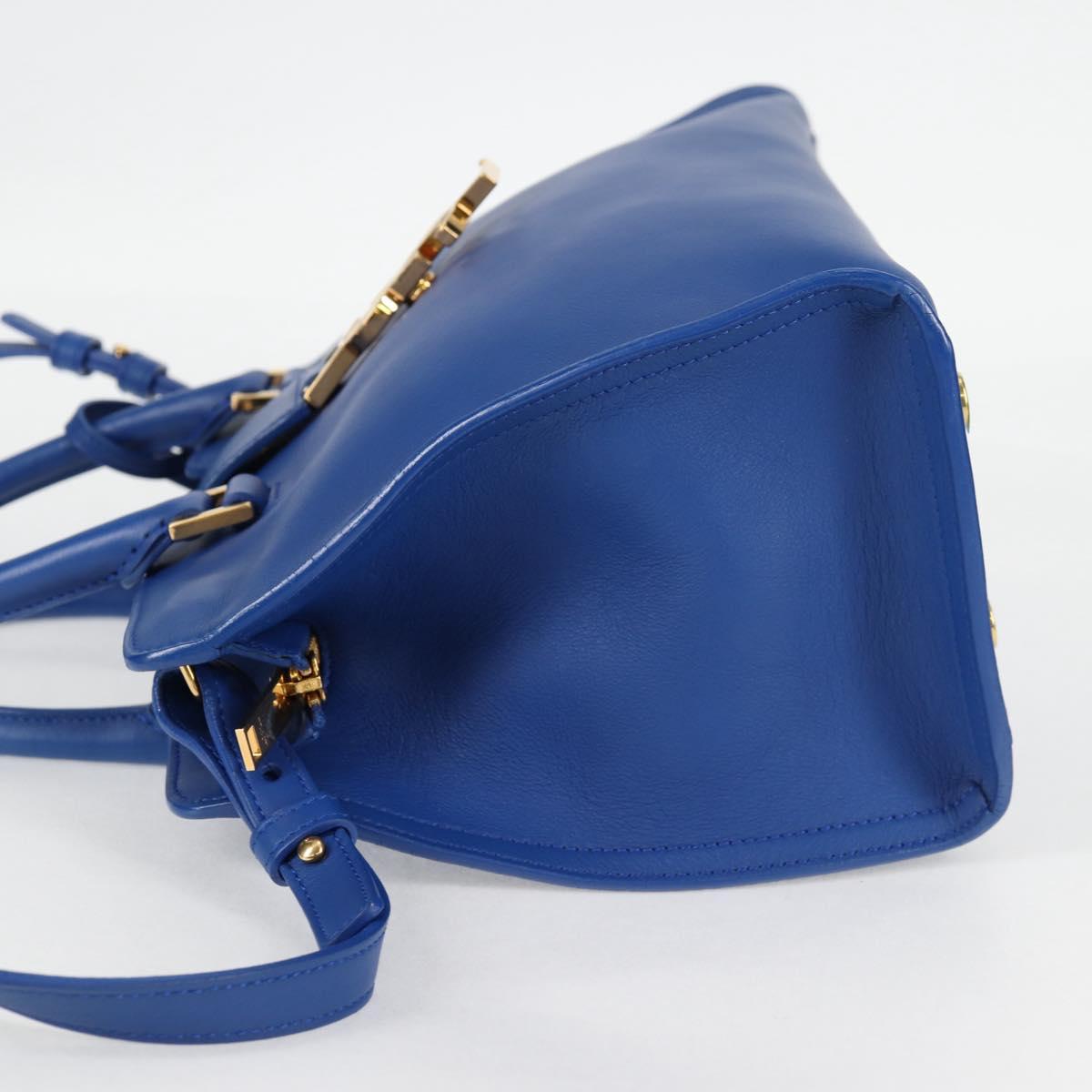 SAINT LAURENT Baby Kabas Hand Bag Leather 2way Blue Gold Auth 123590M