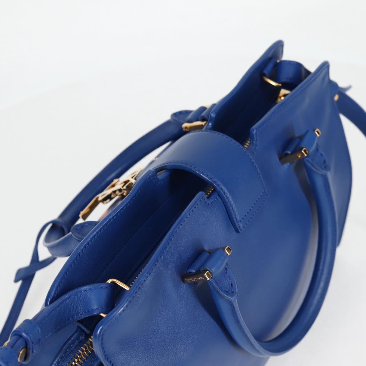 SAINT LAURENT Baby Kabas Hand Bag Leather 2way Blue Gold Auth 123590M