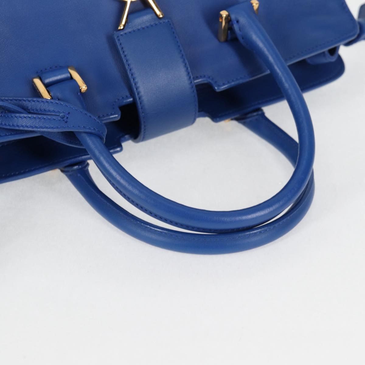 SAINT LAURENT Baby Kabas Hand Bag Leather 2way Blue Gold Auth 123590M