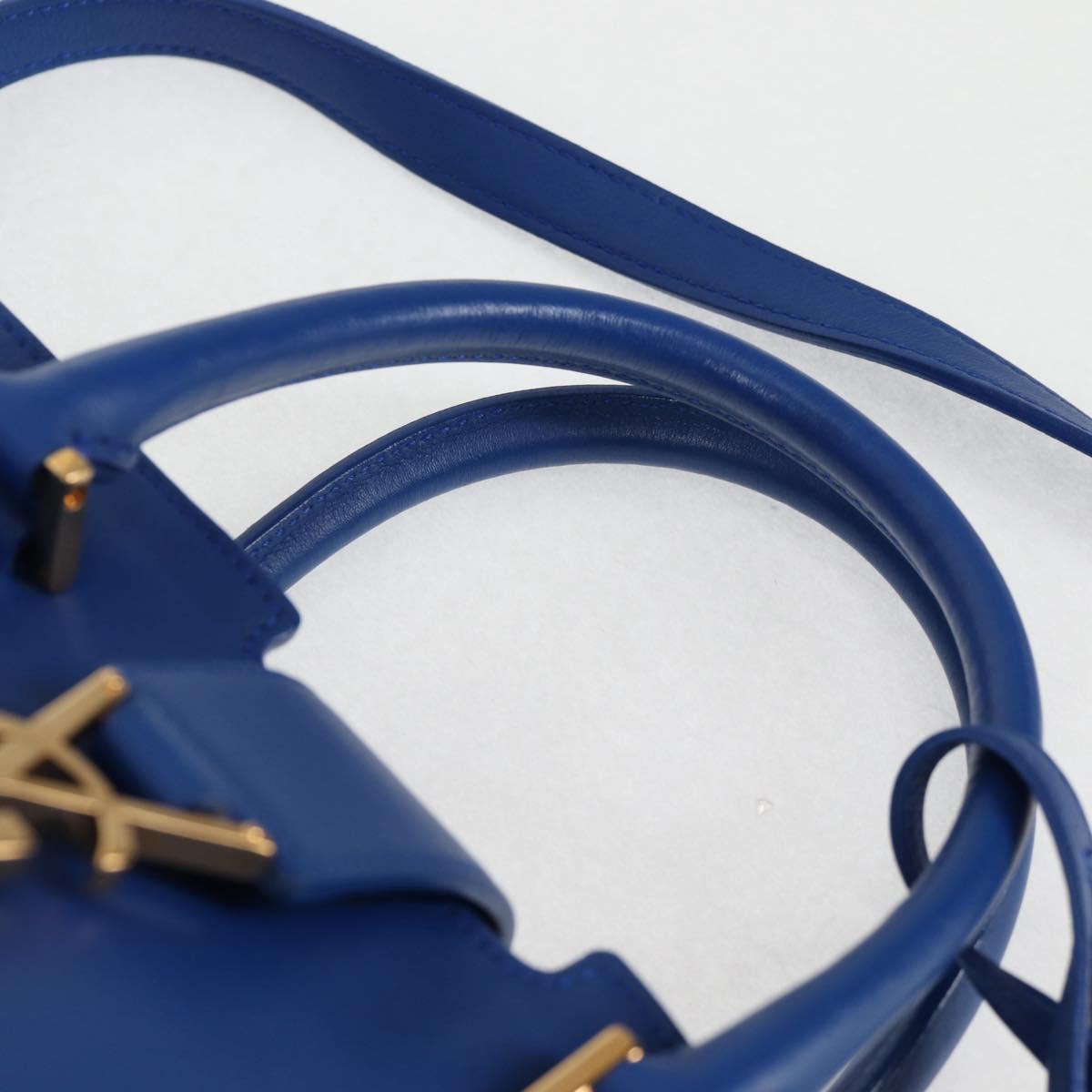 SAINT LAURENT Baby Kabas Hand Bag Leather 2way Blue Gold Auth 123590M