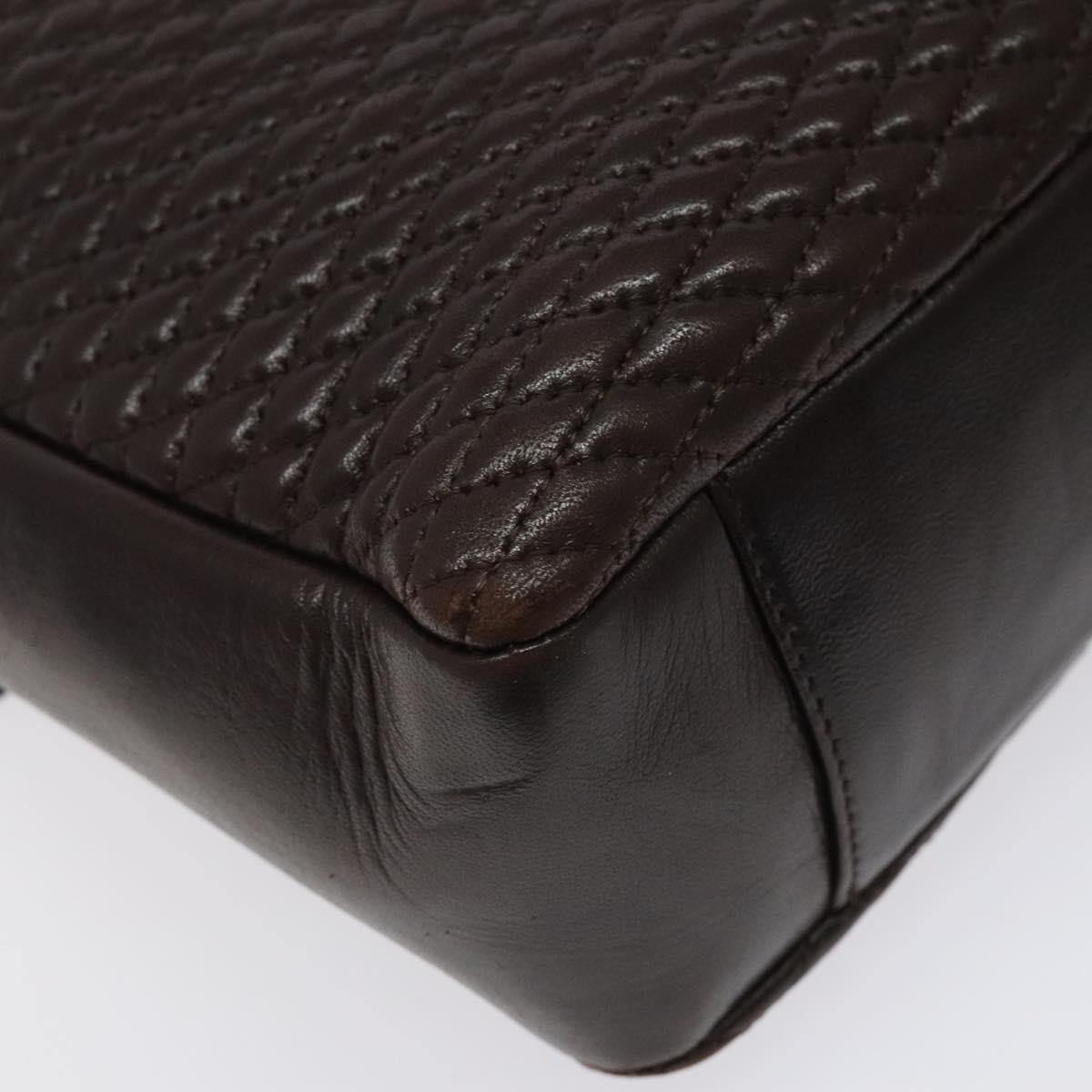 BALLY Quilted Chain Shoulder Bag Leather Black Gold Auth 123611