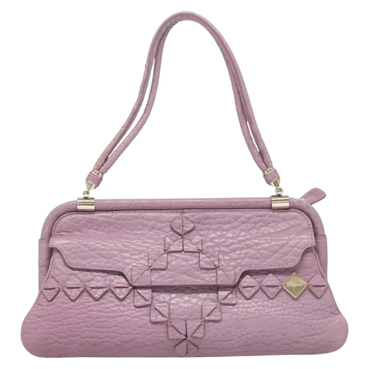 Salvatore Ferragamo Shoulder Bag Leather Purple Silver Auth 123639