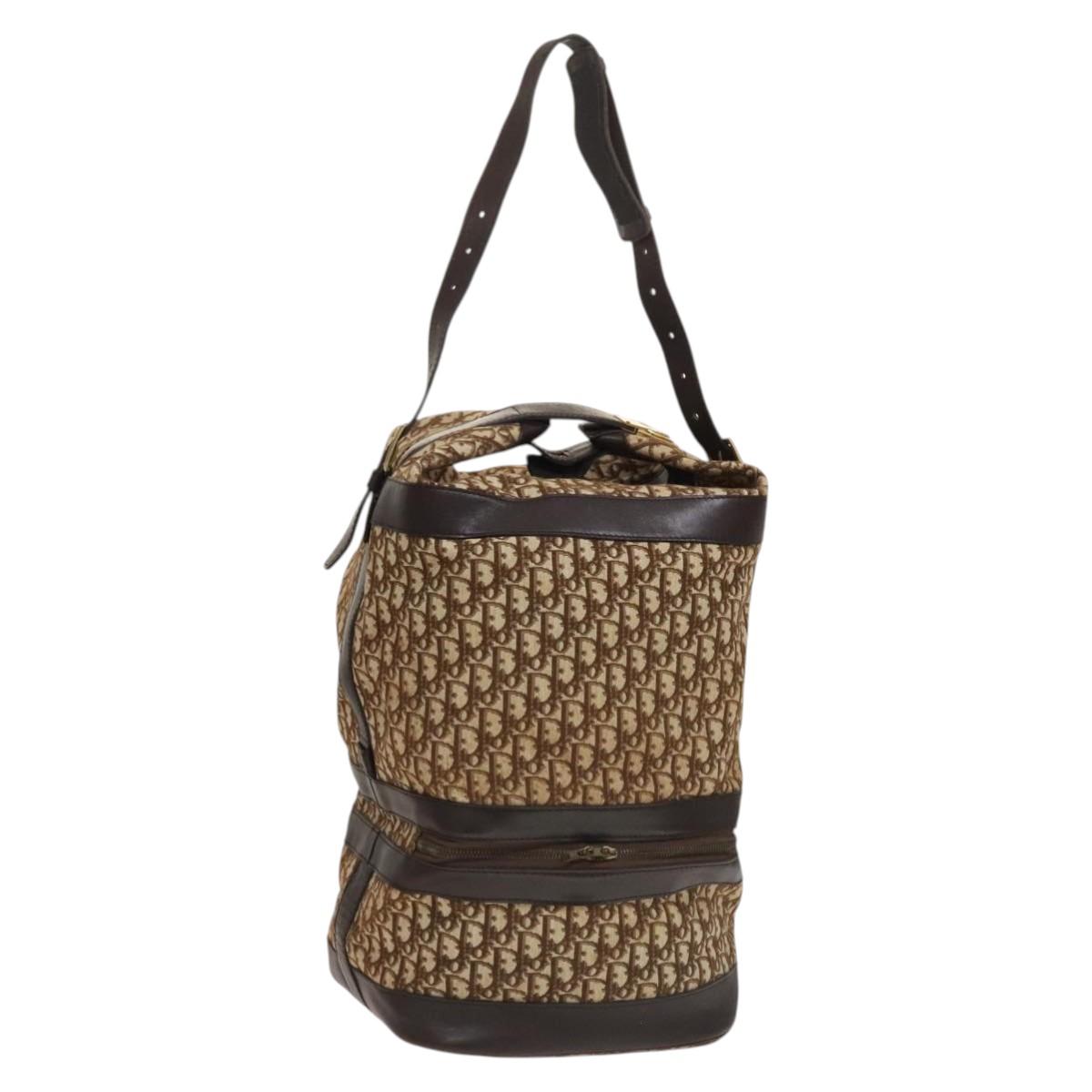 Christian Dior Trotter Canvas Shoulder Bag Brown Gold Auth 123655