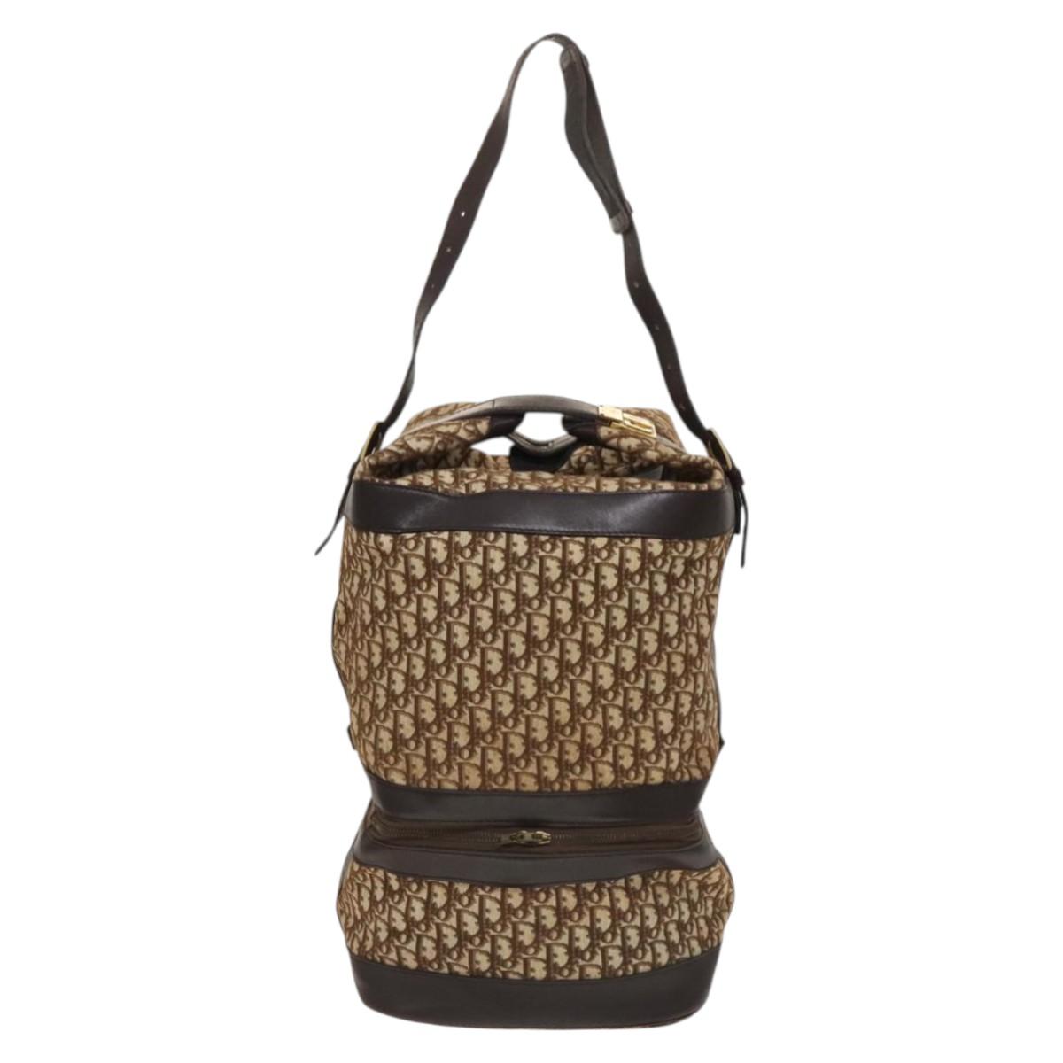 Christian Dior Trotter Canvas Shoulder Bag Brown Gold Auth 123655