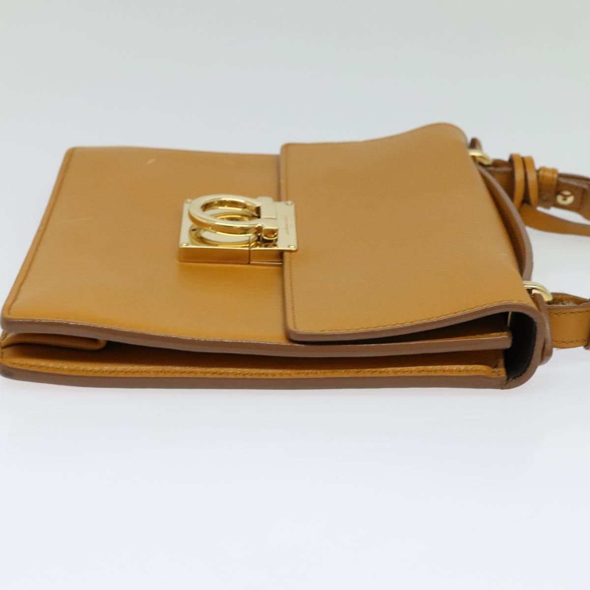 Salvatore Ferragamo Gancini Shoulder Bag Leather 2way Brown Gold Auth 123668