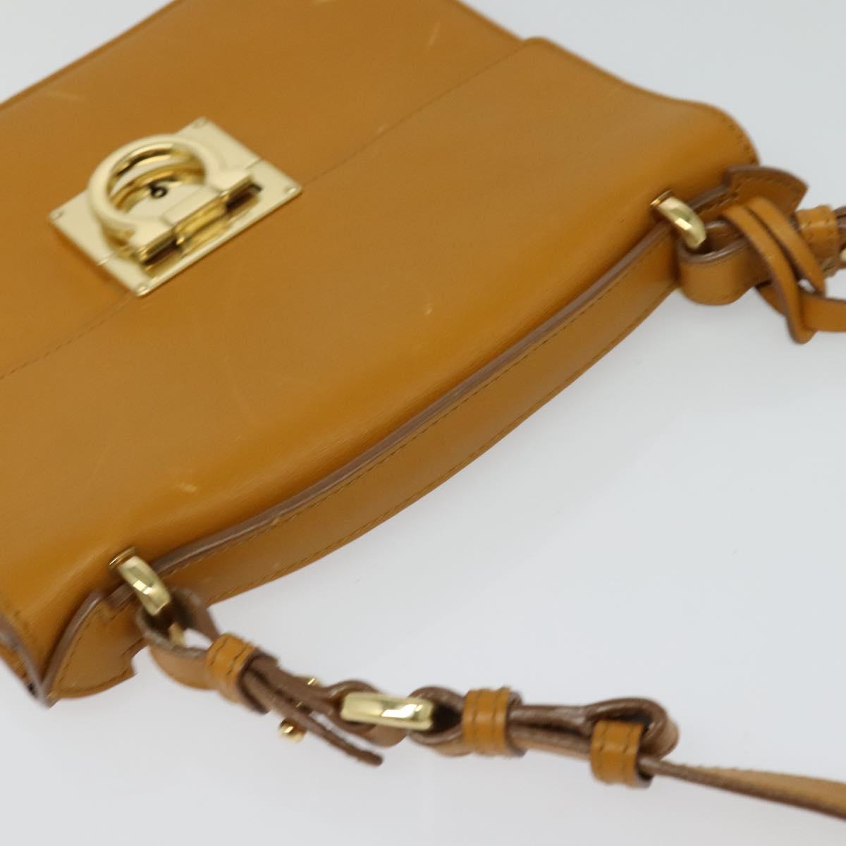 Salvatore Ferragamo Gancini Shoulder Bag Leather 2way Brown Gold Auth 123668
