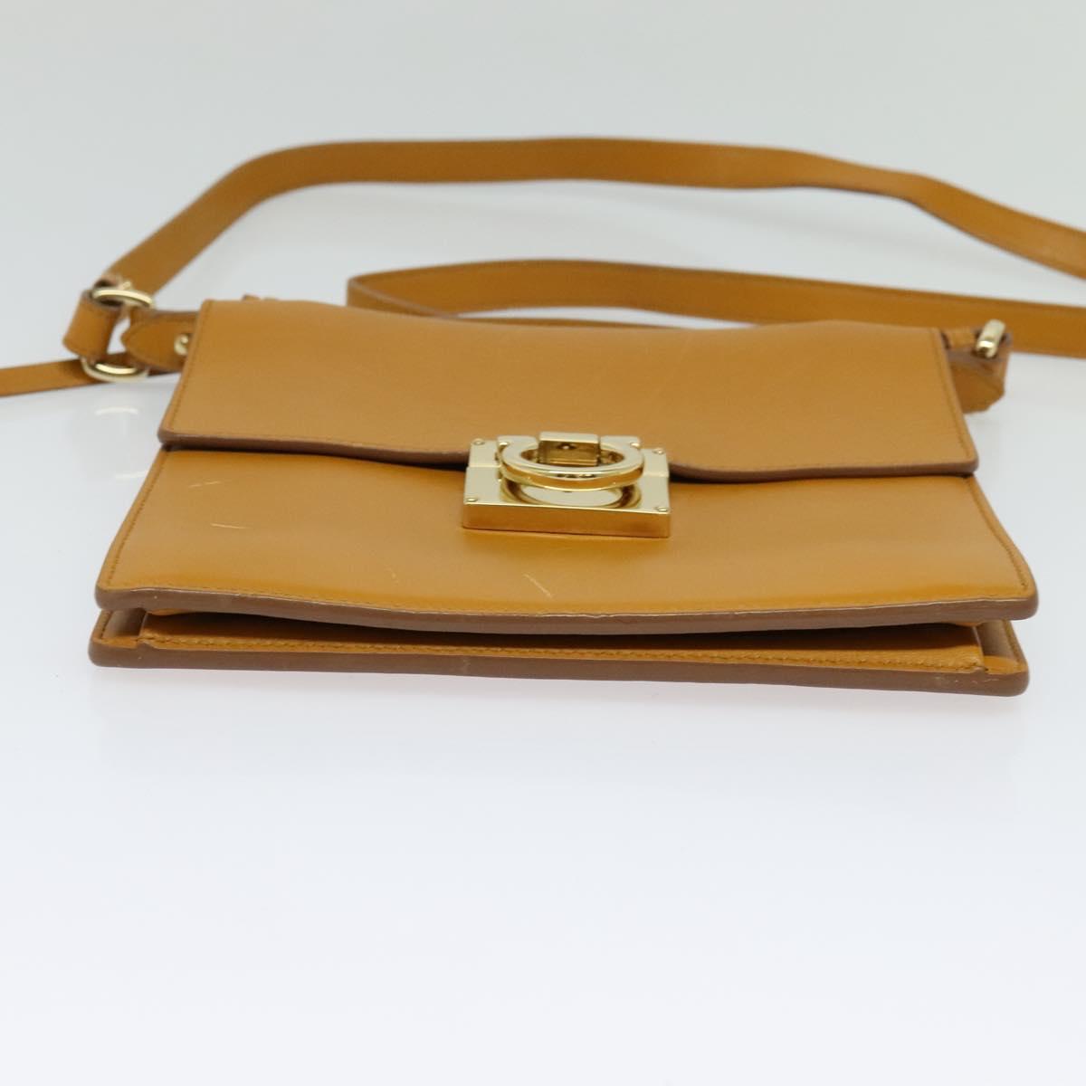 Salvatore Ferragamo Gancini Shoulder Bag Leather 2way Brown Gold Auth 123668