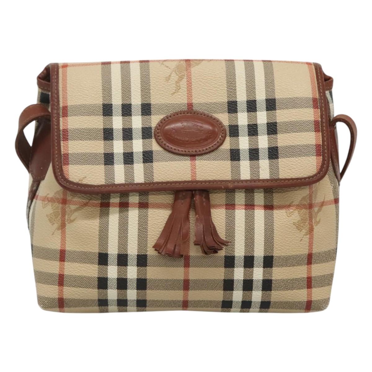 Burberrys Nova Check Shoulder Bag PVC Beige Gold Auth 123676